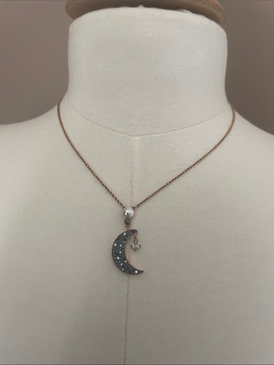 Swarovski Jewelry - Swarovski Moon & Pearl Pendant Necklace - Silver Crescent with Pearl Accent